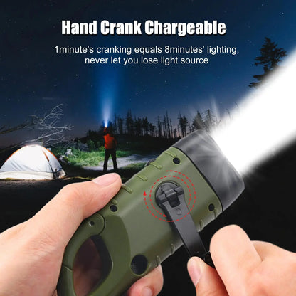 Mini Hand Crank Solar Powered Flashlight Carabiner Flashlight Clip on Backpack for Camping Mountaineering and Outdoor Hiking