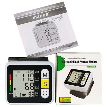 Sphygmomanometer PR LCD Screen Portable Health Care Medical Digital Wrist Blood Pressure Monitor Heart Rate Pulse Meter Measure